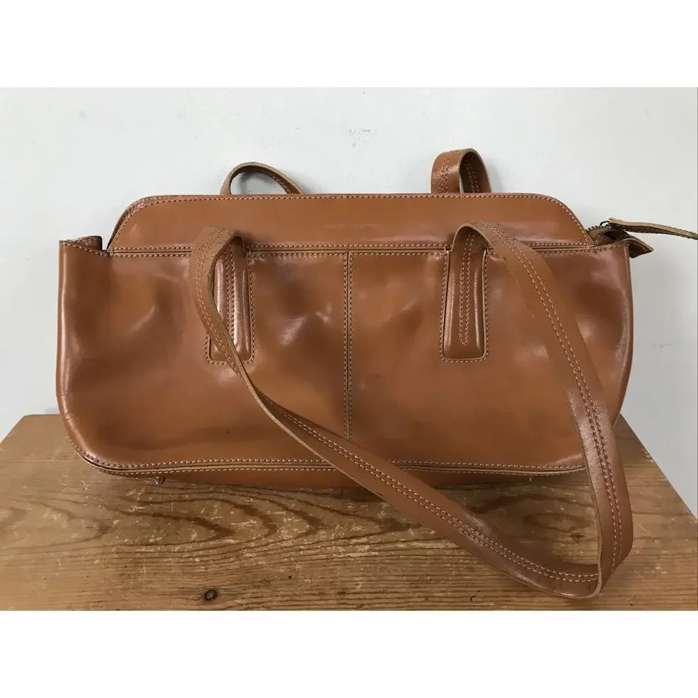 Francesco Biasia Tan Leather Zipper Italian Shoulder Bag Barrel Clutch Purse 14